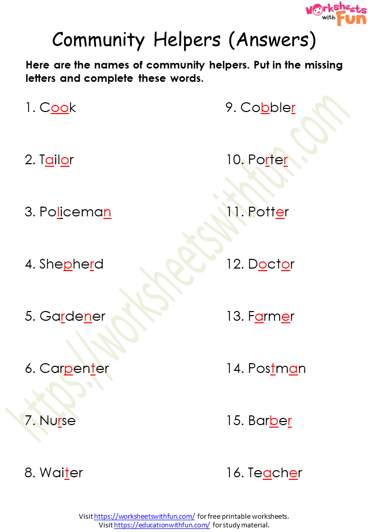 english-class-1-community-helpers-worksheet-2-answers